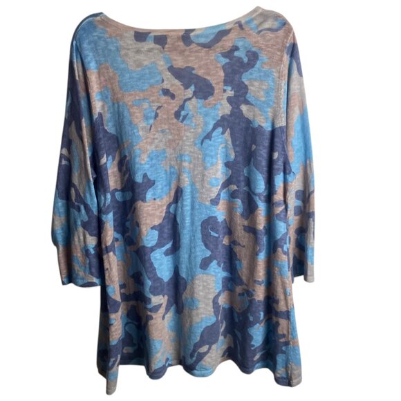 Logo by Lori Goldstein Size L Blue Camouflage Lightweight Sweater Linen Casual - Picture 2 of 6